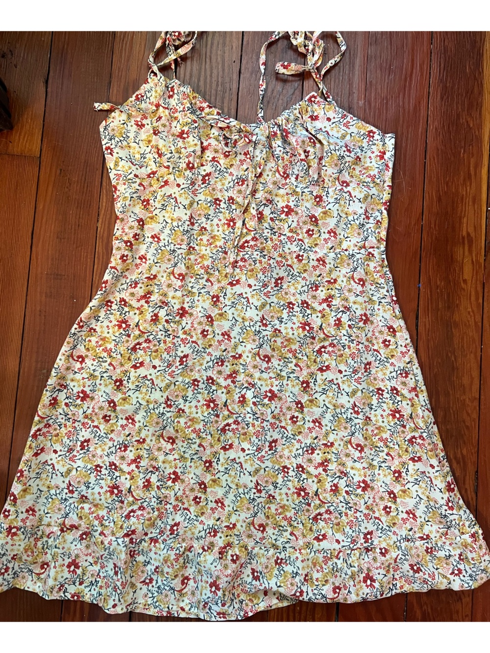 Cider Cream Mini Dress with Red & Yellow Floral Print